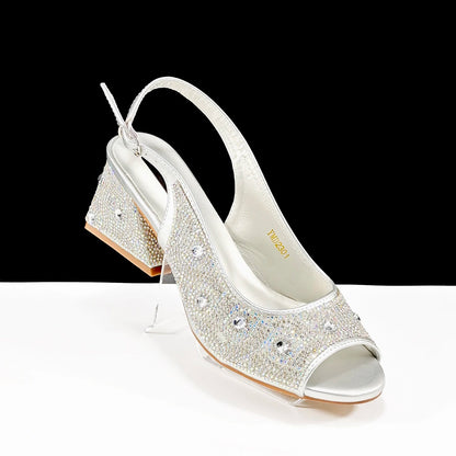 Rhinestone Design INS Hot Sale New Arrivals African Shoes and Bag Set in Green Color Open Toe Comfortable Women Heels