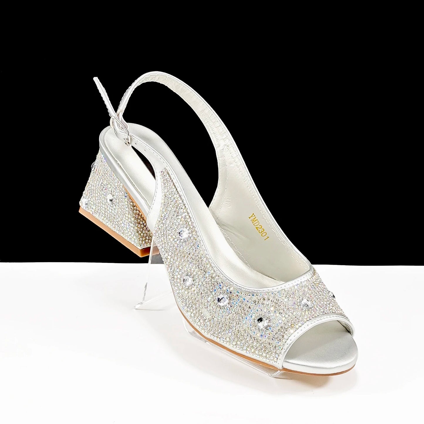 Q Rhinestone Design INS Hot Sale New Arrivals African Shoes and Bag Set in Green Color Open Toe Comfortable Women Heels