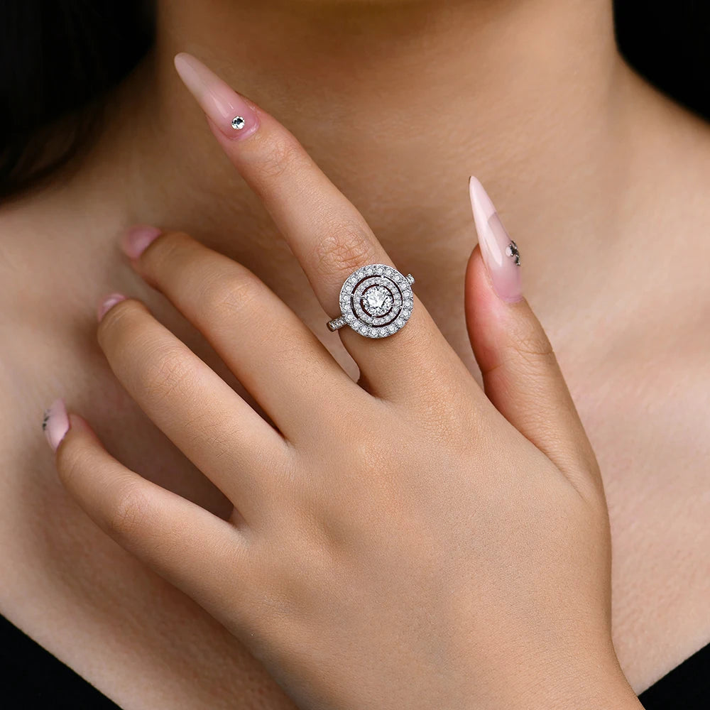 Full D Color VVS1 Luxury Moissanite Ring Round Cut 1.0CT S925 Sterling Silver Engagement Wedding Jewelry Gift for Women