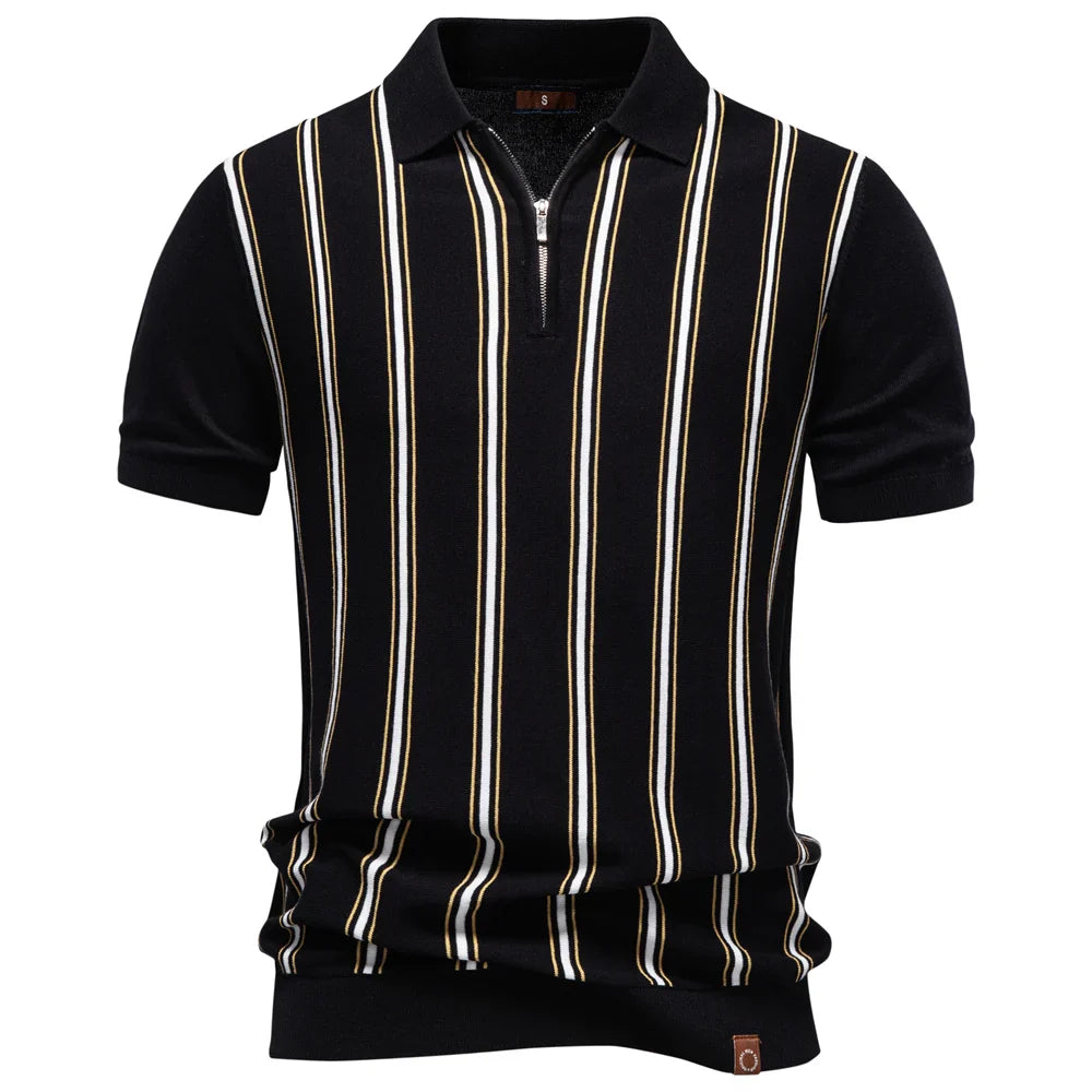Men's Stripe Polo Shirt Old Money Style Short Sleeve Soft Breathable Casual Elegant Fabric for Comfortable Wear