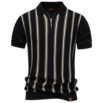 Men's Stripe Polo Shirt Old Money Style Short Sleeve Soft Breathable Casual Elegant Fabric for Comfortable Wear