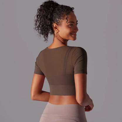 Women's Mesh Yoga Shirt Sexy Short Sleeve T-Shirt Sport Top Blouse Cover Up Quick Dry Gym Clothes Running Fitness Tank Sportwear