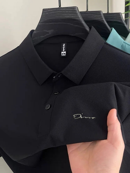 Summer new high-quality ice silk fabric comfortable polo shirt fashionable high-end mens exquisite badge breathable short sleeve