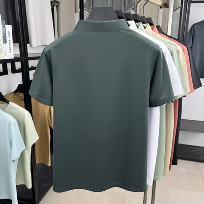 New Business Men's Lapel Polo Shirt High End Design Cartoon Dog Print Short Sleeve T-Shirt Summer Fashion Breathable Men's Wear