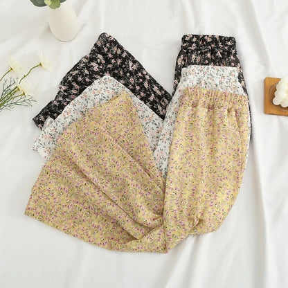 Women's Summer Skirts Vintage Floral Printed Chiffon Skirts High-waisted Elastic Waist Relaxed Mid-length Skirts Beach Skirts