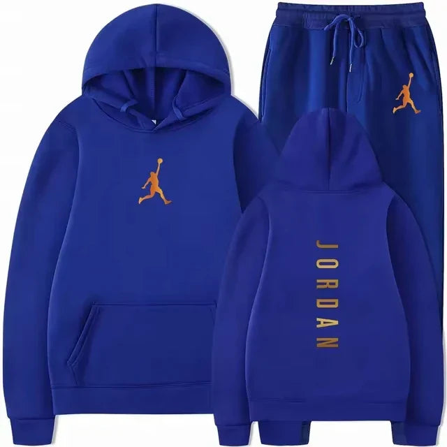 Men's pullovers for autumn and winter, solid-color hoodie + stretch waist jogging pants two-piece set, fashionable outdoor casua