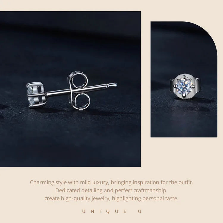 U Moissanite Earrings Shinning 4 Prongs Ear Stud 925 Sterling Silver D Color for Women Wedding Anniversary Fine Jewelry