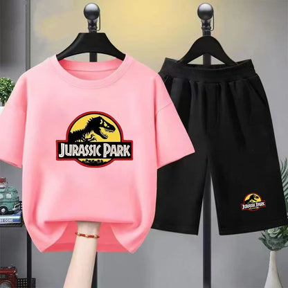 Children T-shirt+Shorts 2P Summer Clothing dinosaur Print Boy Girl Toddler 3-12Yrs Sports Short-Sleeved Casual Fashion Set