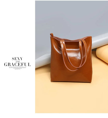 Women Genuine Leather Shoulder Bags Retro Fashion Designer Bag Large Capacity Female Versatile Tote Bag Portable Phone Bag Girl