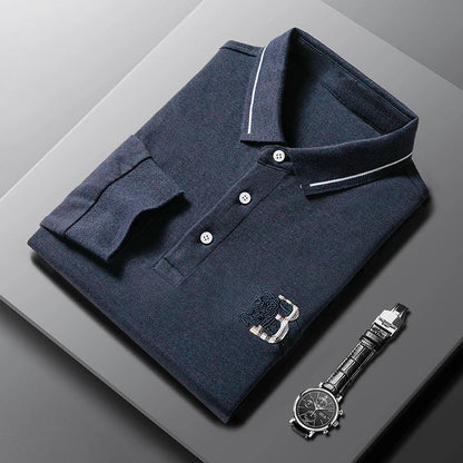 100Cotton High-End Quality Men's Polo Shirt Exquisite Horse Embroid Long Sleeve Fashion Lapel T-Shirt Business Trend Menswear