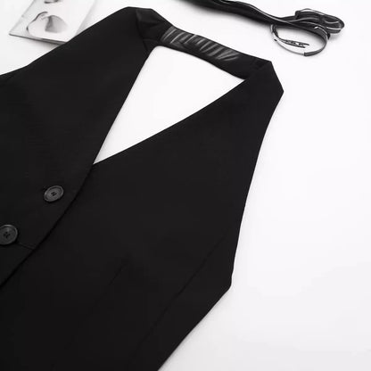 2025 Women New Style Blouse Summer Hot Sell Women's Vest Fashion Sexy Hanging Neck Polyester Fiber Vest Buckle Ribbon Style