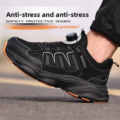Men's Lightweight Steel Toe Caps Safety Shoes Anti Smashing Anti Piercing Work Shoes Fly Woven Labor Protection Footwear