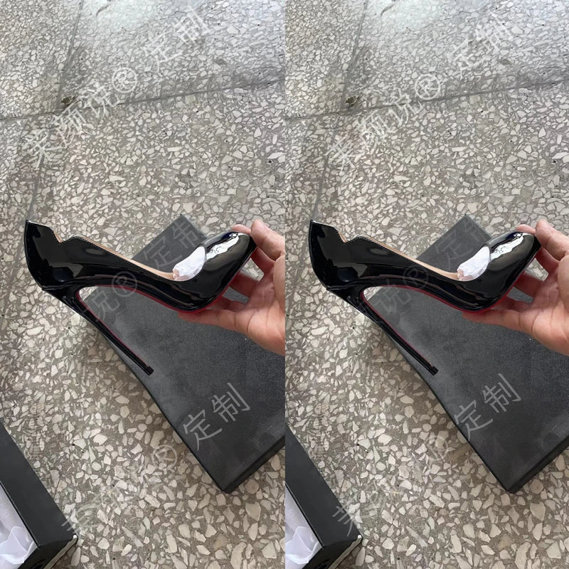 Spring and Autumn New Lacquer Wave V-neck High Heels 12cm Fashionable and Sexy Commuting Single Shoes