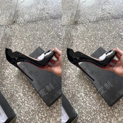 Spring and Autumn New Lacquer Wave V-neck High Heels 12cm Fashionable and Sexy Commuting Single Shoes