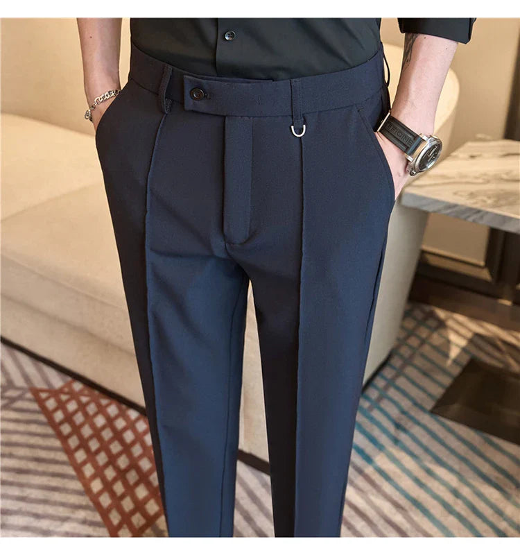 Men's business casual trousers, daily formal work pants, 2024 new high quality, plain color versatile ankle-length trousers.