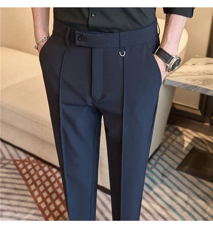 Men's business casual trousers, daily formal work pants, 2024 new high quality, plain color versatile ankle-length trousers.