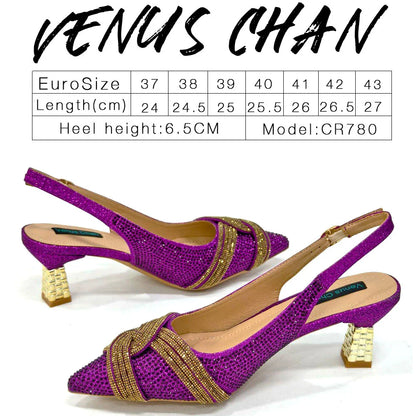Special Design High Quality Orange Color African Women Shoes and Bag Set with Shinning Crystal for Wedding Party