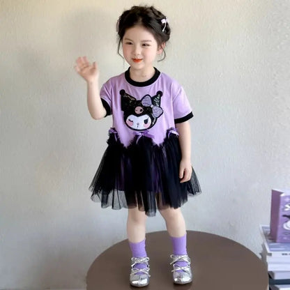 Princess Style Short Sleeve Dress for Girls Baby Mesh Skirt Summer New Arrival Children's Clothing Casual Daily Skirt