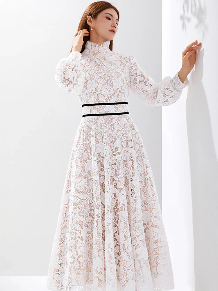 Quality Women Luxury Embroidered Long Maxi Evening Dress Elegant White New Long Sleeve Evening Party Dress Vestidos