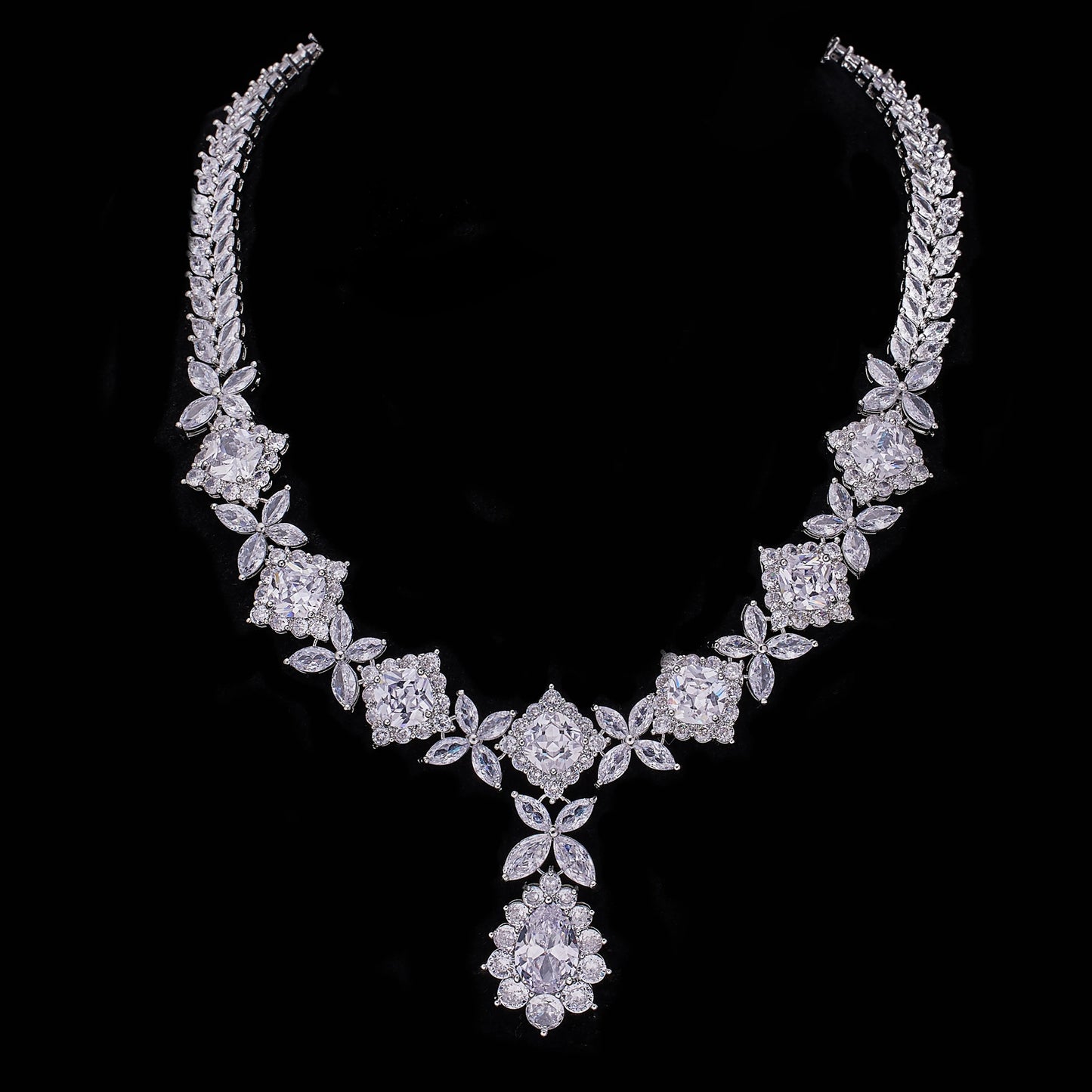 2024 Top 4 Piece Set Dubai Cubic Zirconia Tassel Drop Big Bridal Necklace Bridal Party Luxury Jewelry Set