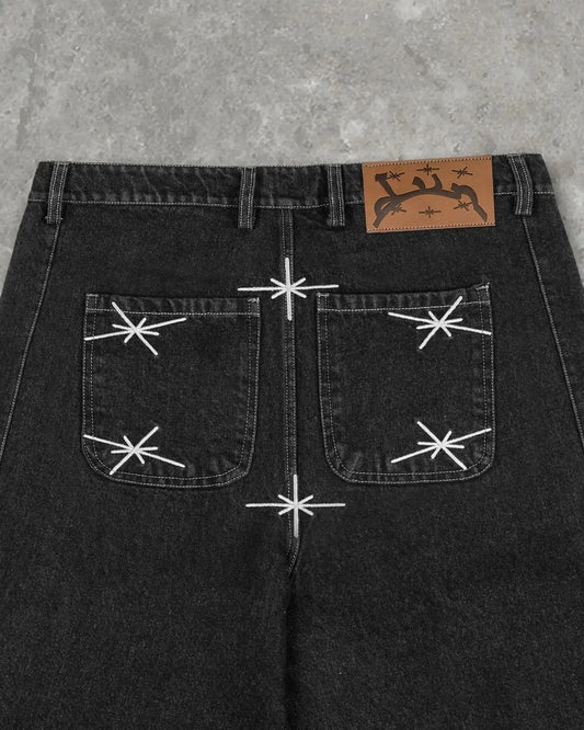 Y2k Retro Hip Hop New Divin Street Geometry Graphic Embroidery Baggy Denim Shorts Trendy Gym Basketball Shorts Men Women Jorts