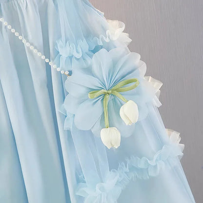 Cute blue lace sleeveless dress With Bag princess dress For 2-10 Yrs baby girls Children Clothes 6.1 Children's Day Clothing