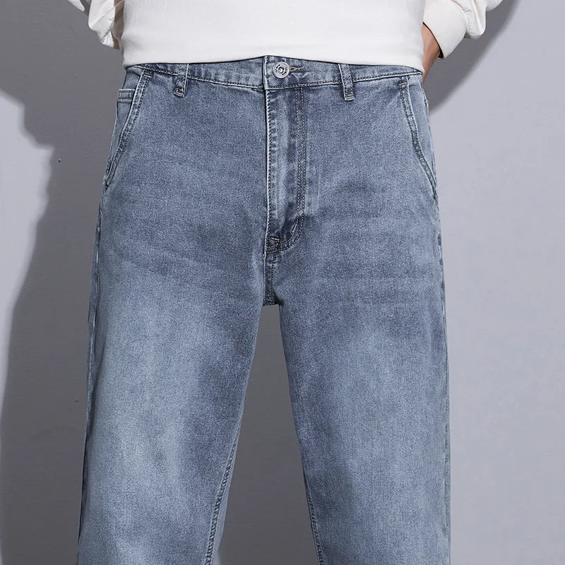 New Men's Micro Elastic Wide Leg Jeans American Retro Versatile Loose Fit Long Pants for All Seasons