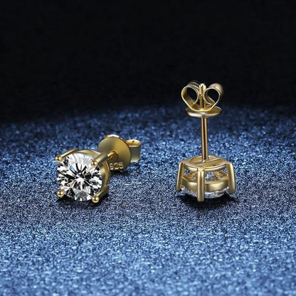 Classic Sterling Silver 925 Gold Silver Four Claw Stud Earrings for Women Weddings Birthdays Moissanite Jewelry Luxury Gift