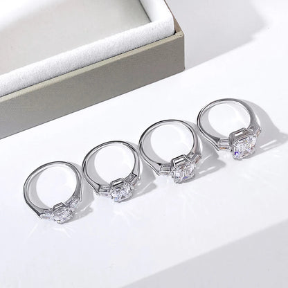 1-4 Carat Emerald Cut Moissanite Rings for Women D VVS1 Three Stone Diamond Engagement Ring Side Baguettes 925 Silver Jewelry
