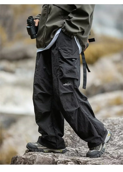 Korean Style Overalls Men's Japan Fashion Retro High Street Casual Fashion Tactical Pants Multi-pockets Parachute Casual Pants