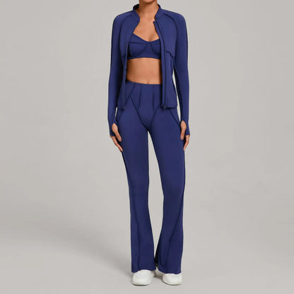 Gym Casual Yoga Set for Women Outdoor Running Fitness Outfit Autumn Winter Tight Sports Three-Piece Set Zipper Coat+bras+pants