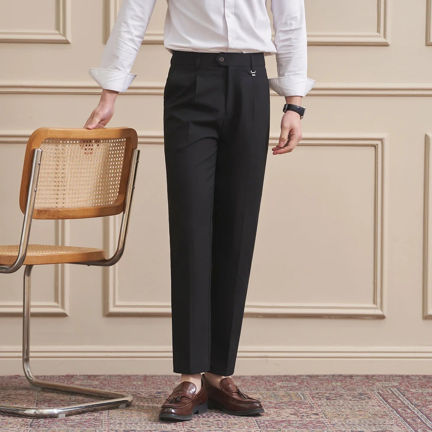 Men's High-Quality Woven Suit Trousers Slim Fit Formal Trousers, Classic Solid Color Trousers
