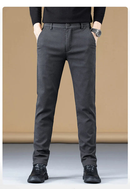 2024 Spring New Business Casual Pants Men Thick Slim Elastic Waist Trousers Classic Brown Black Grey High Quality Male Clothes