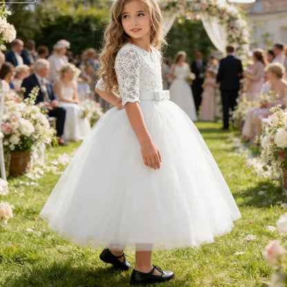 Teenager Girls White Bridesmaid Dresses Wedding Birthday Party Ball Gown Flower Girls First Communion Costume 3 to 14 Years