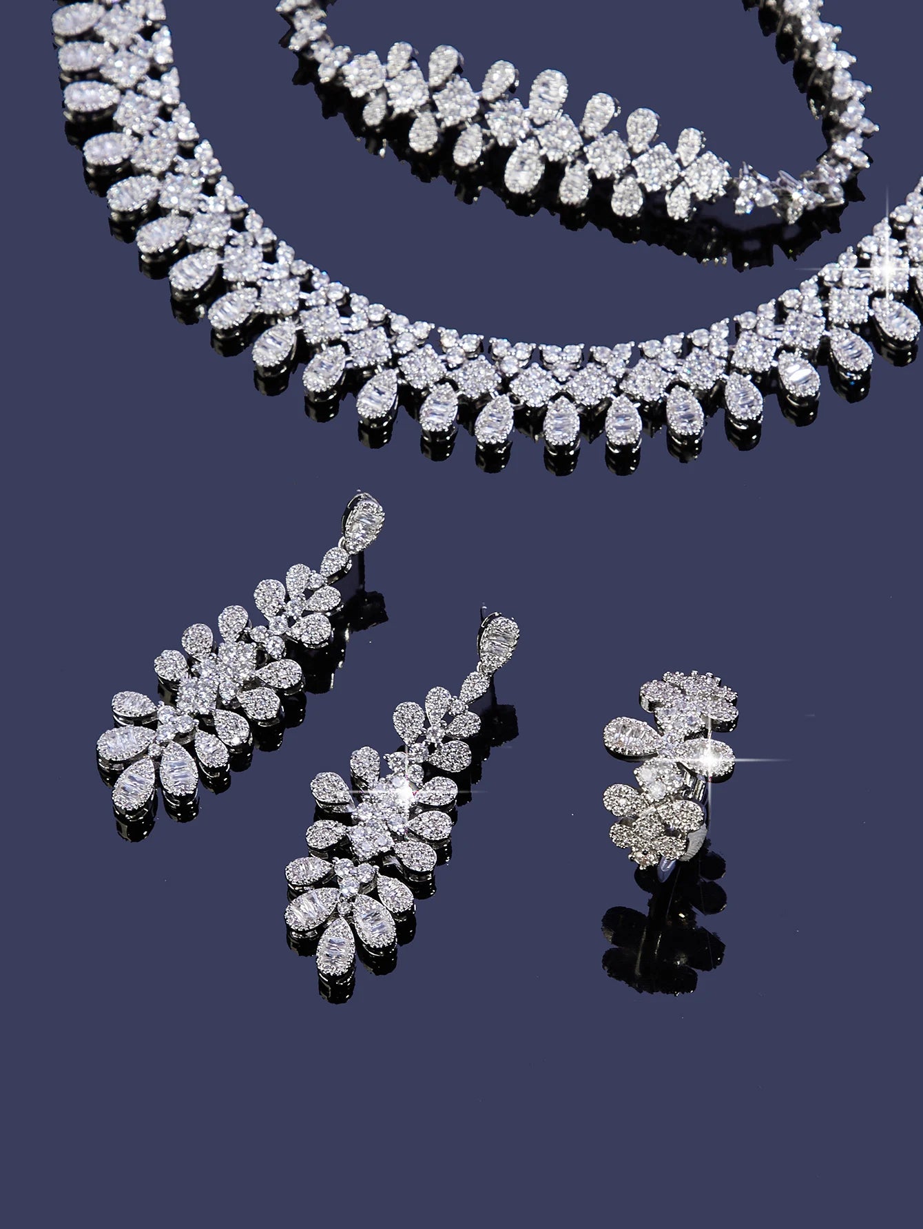 2025 New 4-Piece Bride Cubic zirconia Necklace Set Women's Party Bridal Wedding Jewelry Set