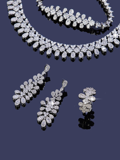 2025 New 4-Piece Bride Cubic zirconia Necklace Set Women's Party Bridal Wedding Jewelry Set