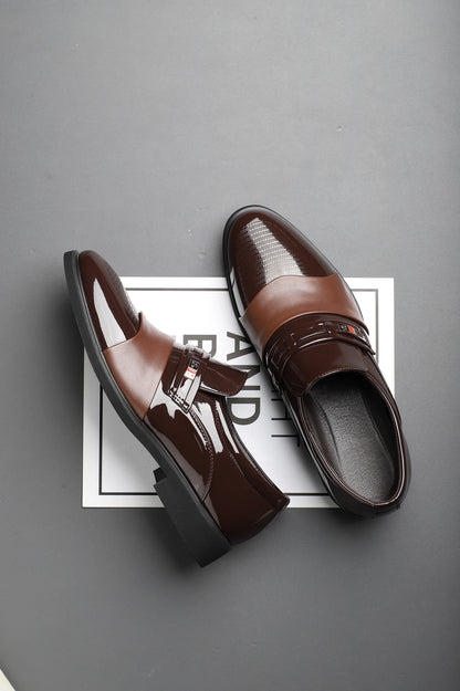 Burgundy Glossy Business Shoes Two-Tone Leather Formal Footwear
