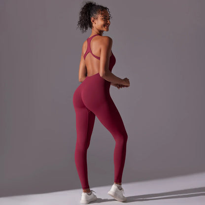 Backless Yoga Bodysuit Women Sports Jumpsuit Fitness Sportswear Workout Set Solid Color Seamless Butt Lifting Yoga Bodysuit