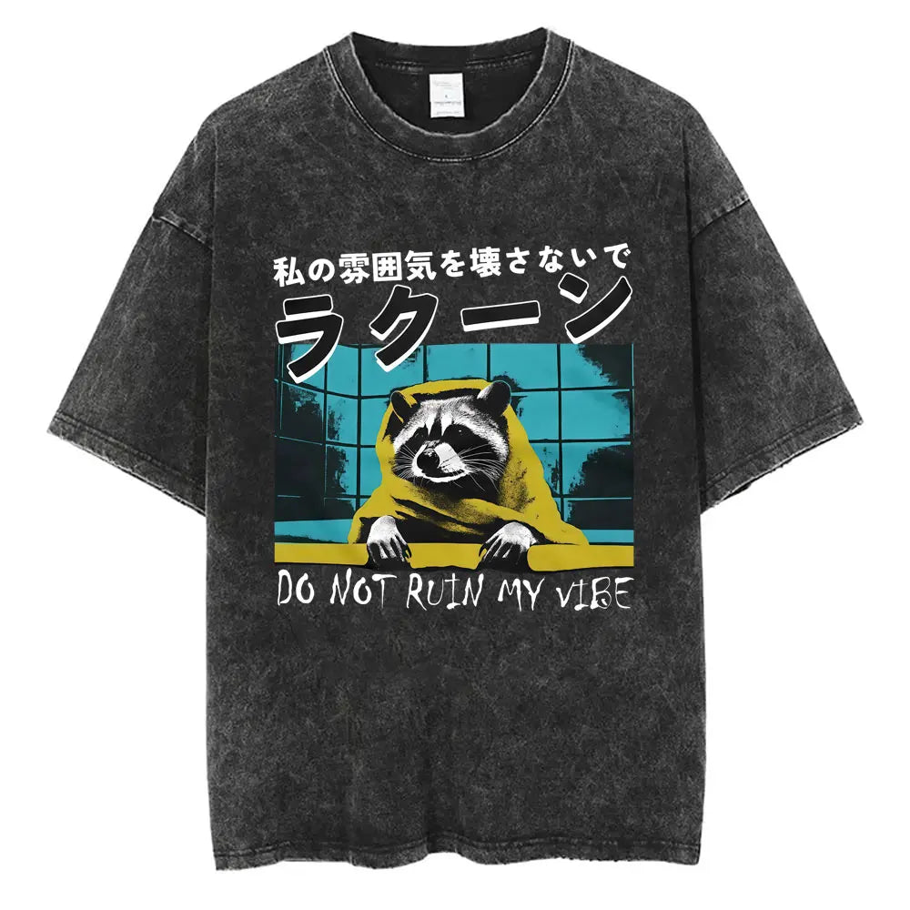 I Do Not Think Therefore I Do Not Am T-shirt Funny Japanese Style Opossum Vintage Washed T Shirt Unisex Fashion Humor T-shirts