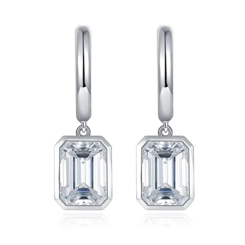 D VVS Emerald Moissanite Drop Earrings for Women GRA Certified Solid 925 Silver Plated 18k White Gold Hoop Drop Earring