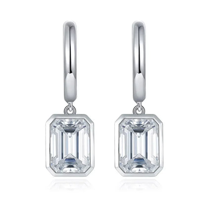 D VVS Emerald Moissanite Drop Earrings for Women GRA Certified Solid 925 Silver Plated 18k White Gold Hoop Drop Earring