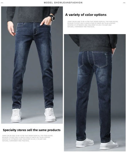New Autumn/winter 2025 Stretch Wash Jeans for Young Men with Small Straight Elastic WaistJeans Pants Fashion Men's Trousers