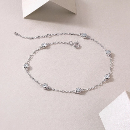 Round Bezel 0.87cttw Full D Color Moissanite Diamond Bracelet For Women 925 Silver GRA Certified 19cm Link Bracelets Gift