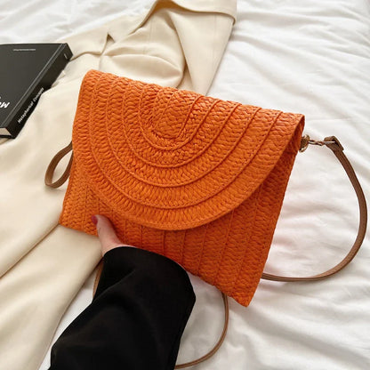 Straw Woven Shoulder Crossbody Bag Beach Clutch Handbag Casual Summer Handmade Envelope Bags for Women Totes Purse