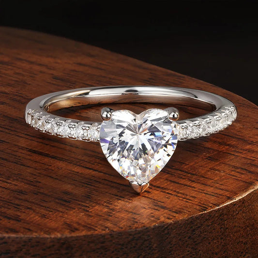 D VVS1 1-2ct Heart Moissanite Engagement Ring 925 Sterling Silver Plated 18k White Gold Diamond Promise Rings for Women