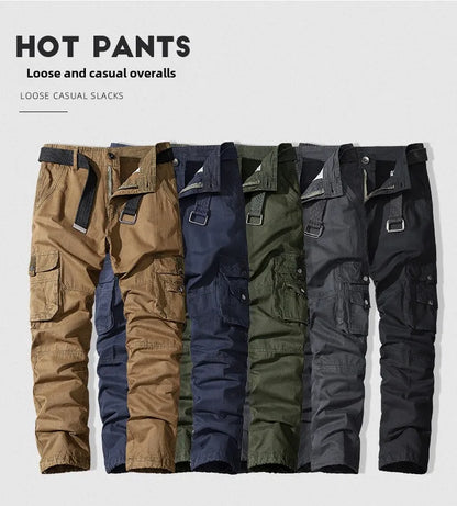 Four-season Pure Cotton Casual Pants Men's Work Pants Multi-pocket Straight Trousers