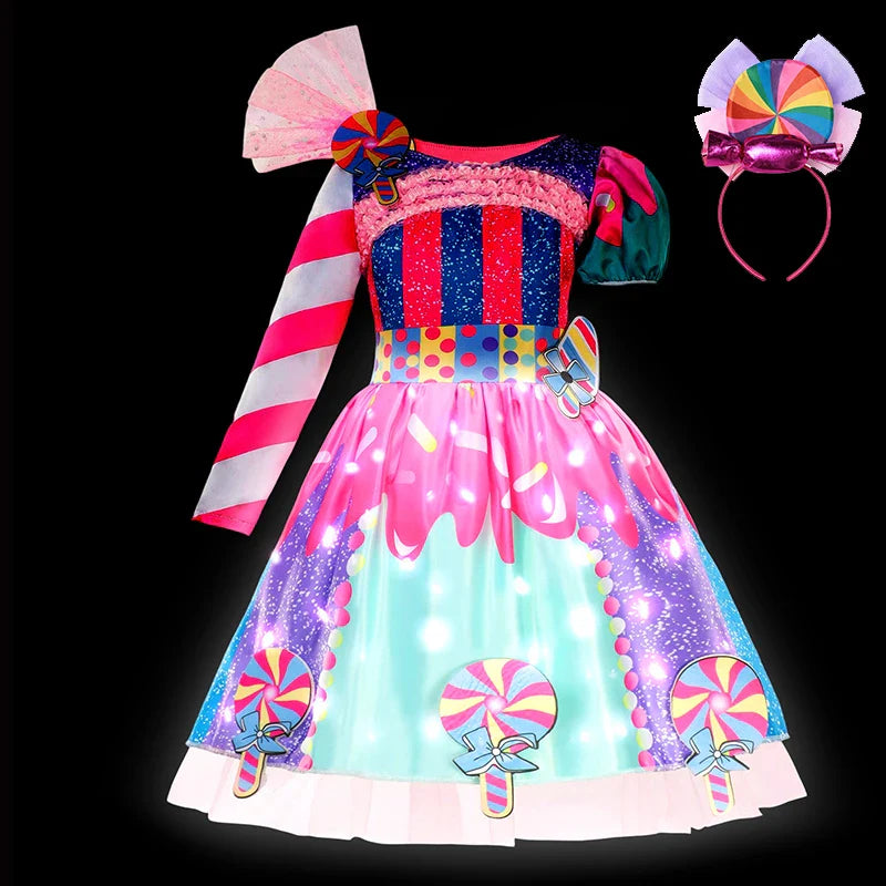 Purim 2026 Girls Disguise Candy Dress Children Colorful Dress Carnival Birthday Party Gift for Girls Lollipop Cosplay Costume
