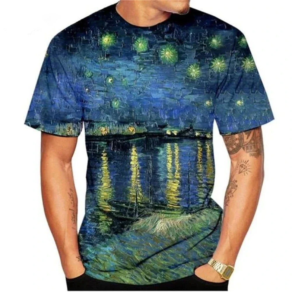 2026 Summer Vincent Van Gogh Art the Starry Night 3D Printed T-Shirt Men Women Causal Retro Short Sleeve Tee Tops Kids Clothing