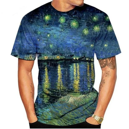 2026 Summer Vincent Van Gogh Art the Starry Night 3D Printed T-Shirt Men Women Causal Retro Short Sleeve Tee Tops Kids Clothing