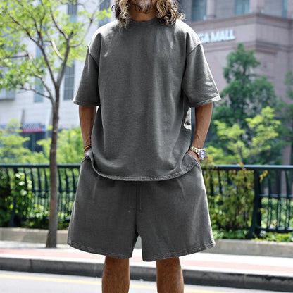2024 Summer New Men's Set Japanese Style Plus Size Casual Loose Sports Suit Short Sleeve T-shirt Shorts Two-piece Men's Clothing